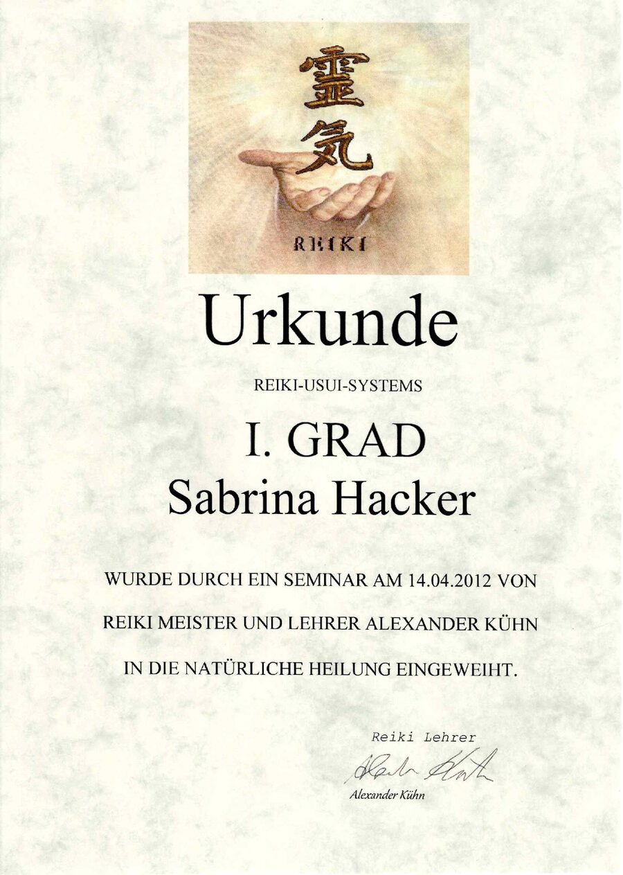 Reiki Urkunde I. Grad