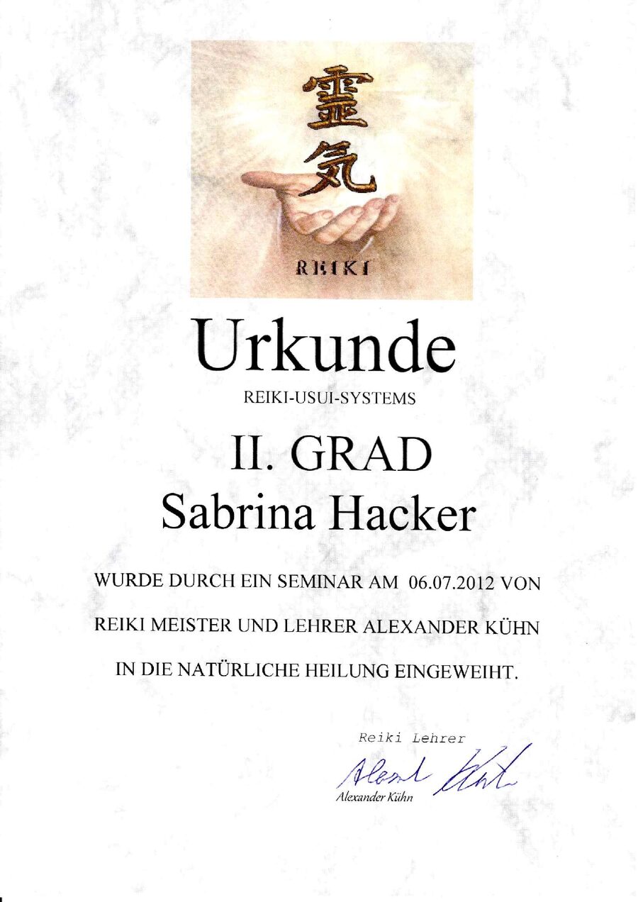 Reiki Urkunde II. Grad